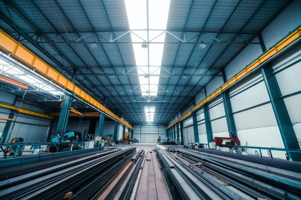 Industrial building. Factory hall interior.